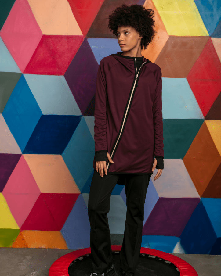 AURA-TECH Çapraz Fermuarlı Quick Dry Eşofman Üstü - Bordo