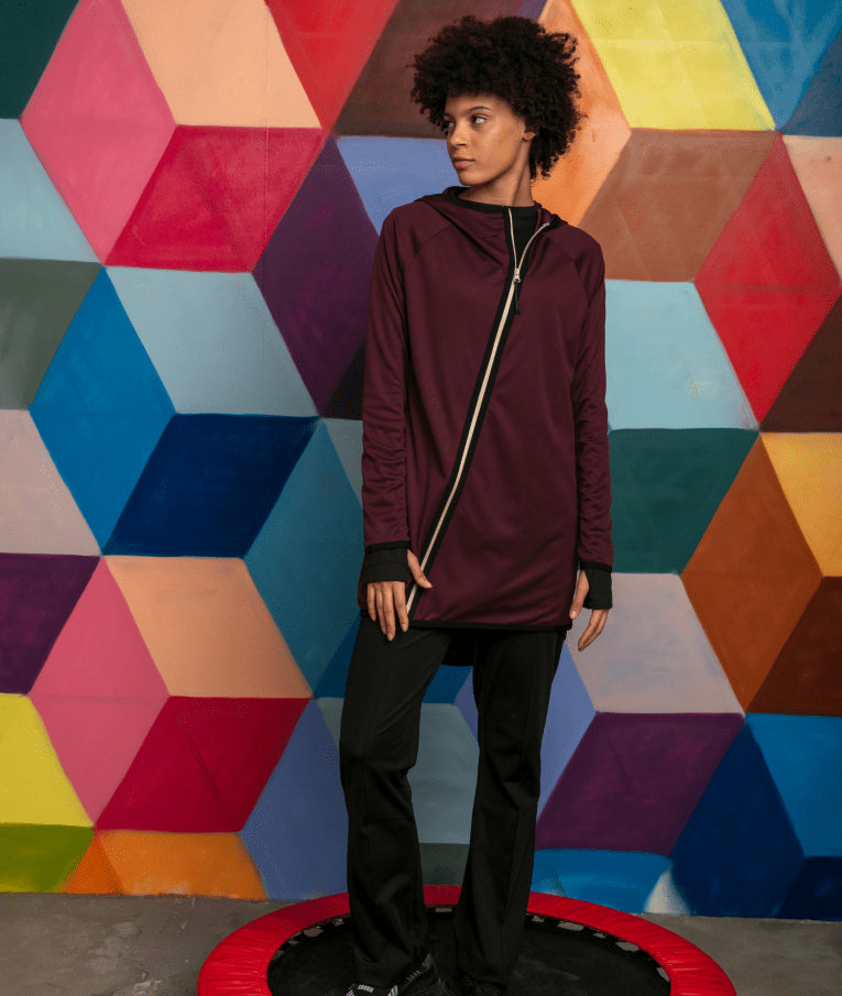 AURA-TECH Çapraz Fermuarlı Quick Dry Eşofman Üstü - Bordo