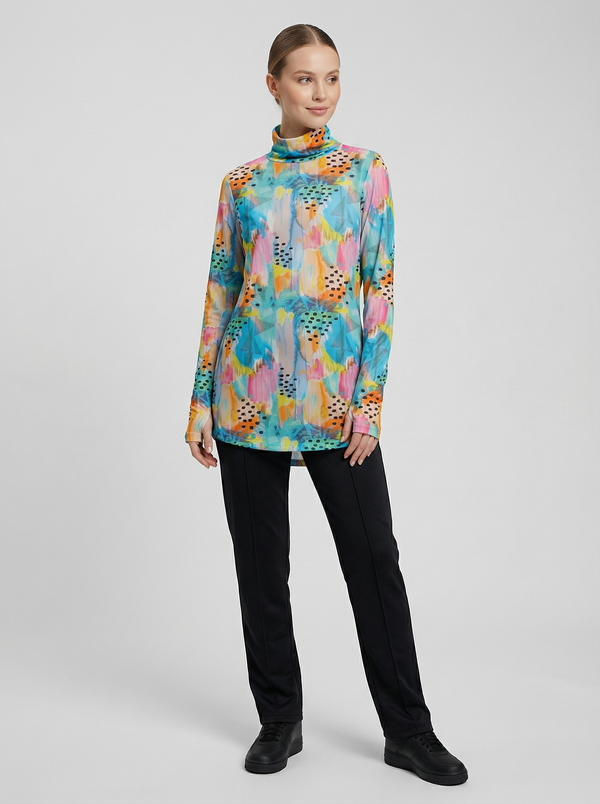 GYM-FIT Balıkçı Yaka Quick Dry Eşofman Üstü - Desenli