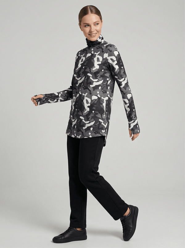 GYM-FIT Balıkçı Yaka Quick Dry Eşofman Üstü - Kamuflaj Desenli